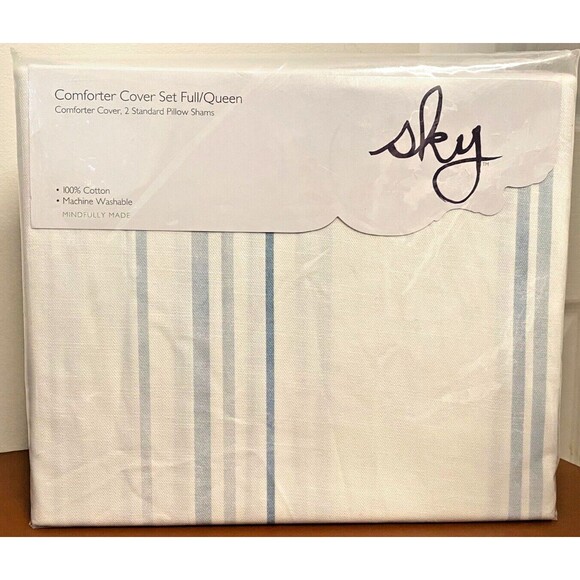 NIP $350 Bloomingdale's SKY Full/Queen Duvet Cover Set Bristol Stripe Blue White - Picture 2 of 9